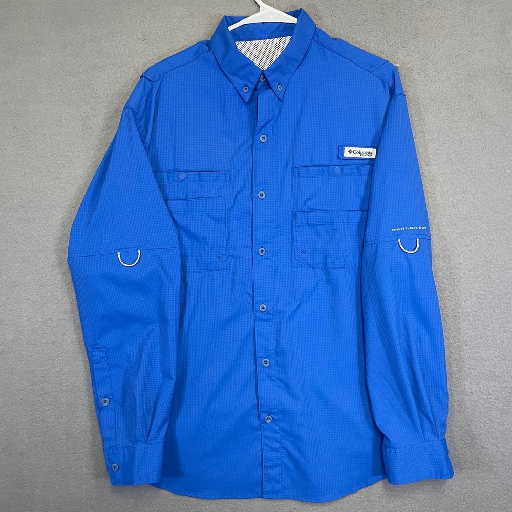 Columbia PFG Tamiami II Fishing Shirt Mens XL Blue Long Sleeve Vented FM7253